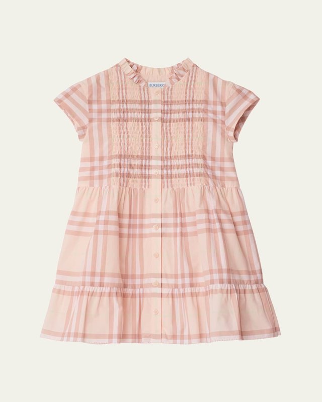 Girl's Rose Check Smocked Dress, Size 3-14